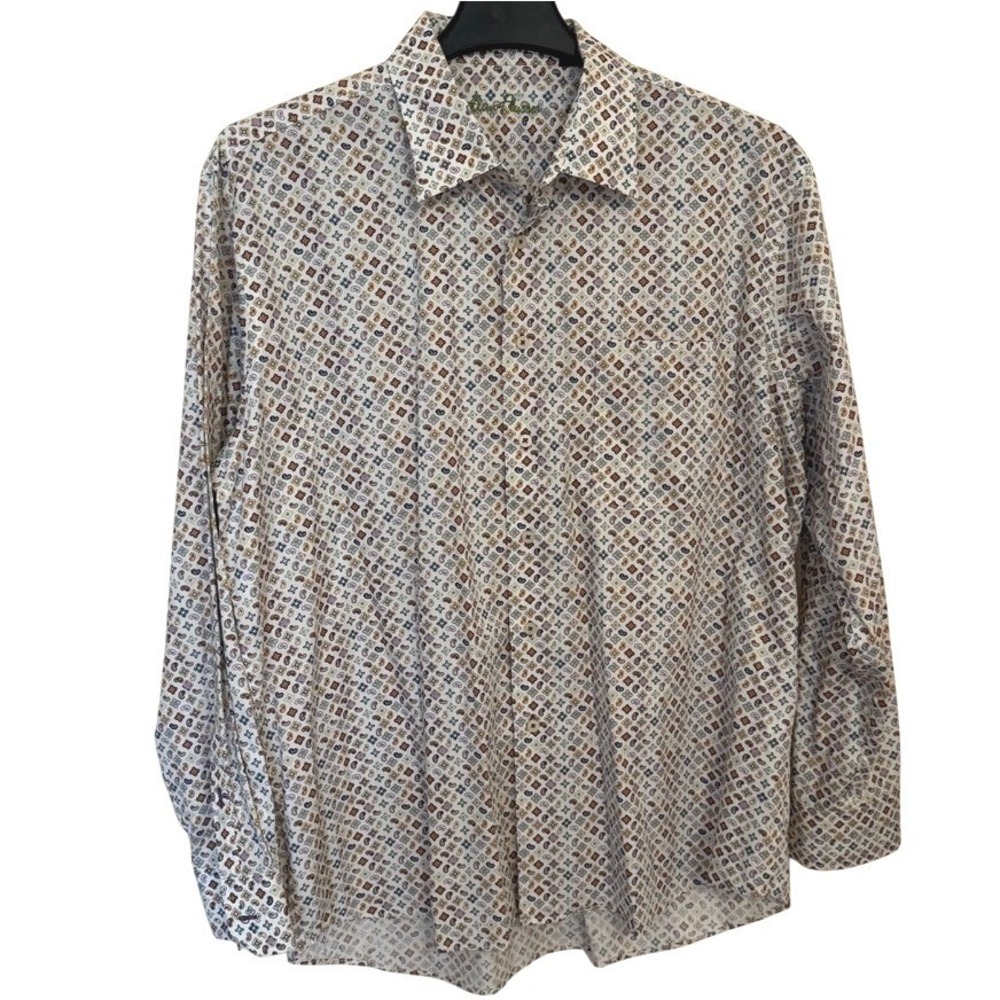 Alan Flusser button down Shirt Mens XL Long Sleeve Full graphic white paisley
